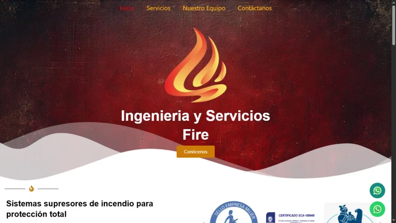 Captura de la página de inicio de Ingeniería y Servicios Fire