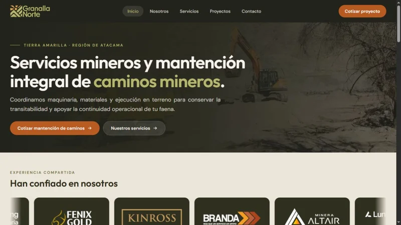 Captura de la página de inicio de Granalla Norte
